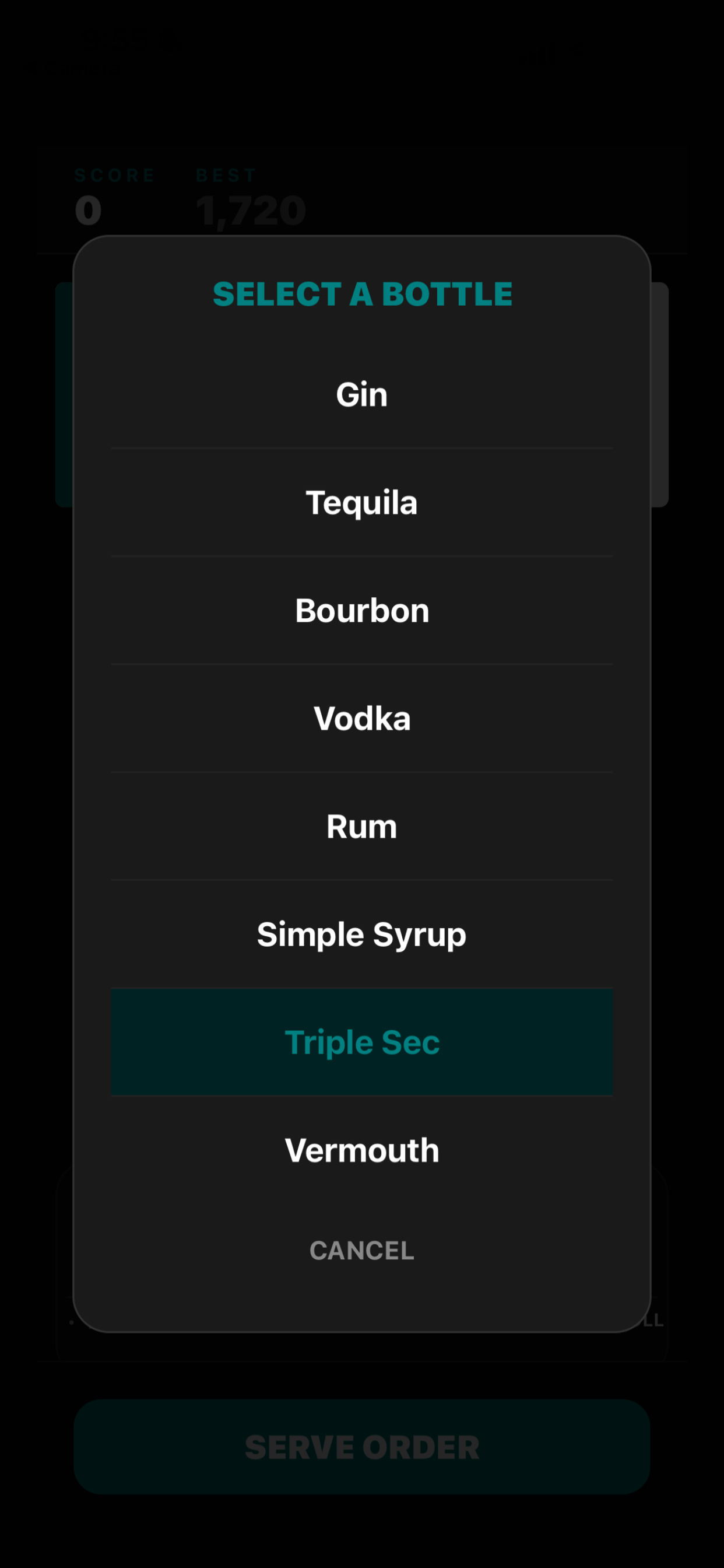 Bottle Select screen