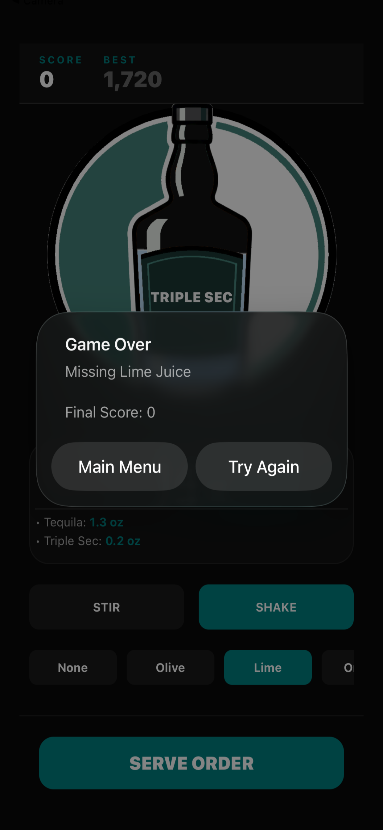 Fail screen